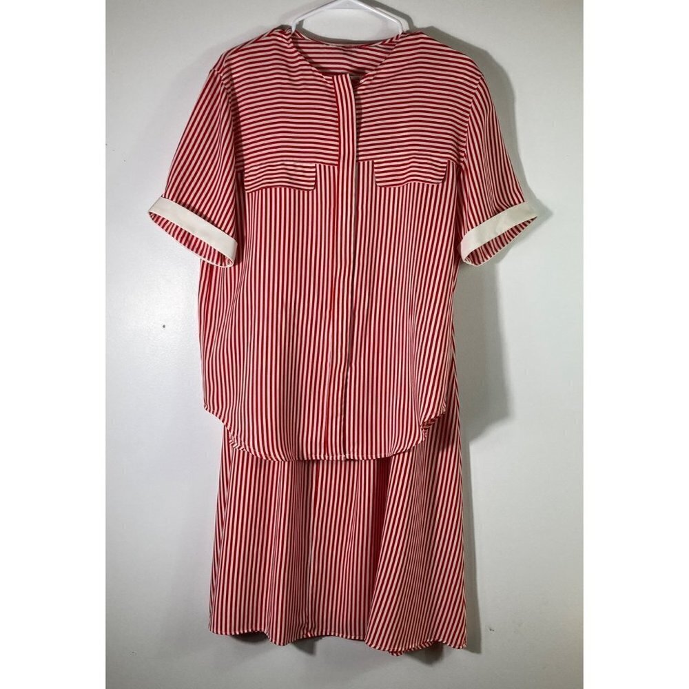 Womens Vintage SK & Company 2 Piece Skirt Set Candy Stripe Red White 12